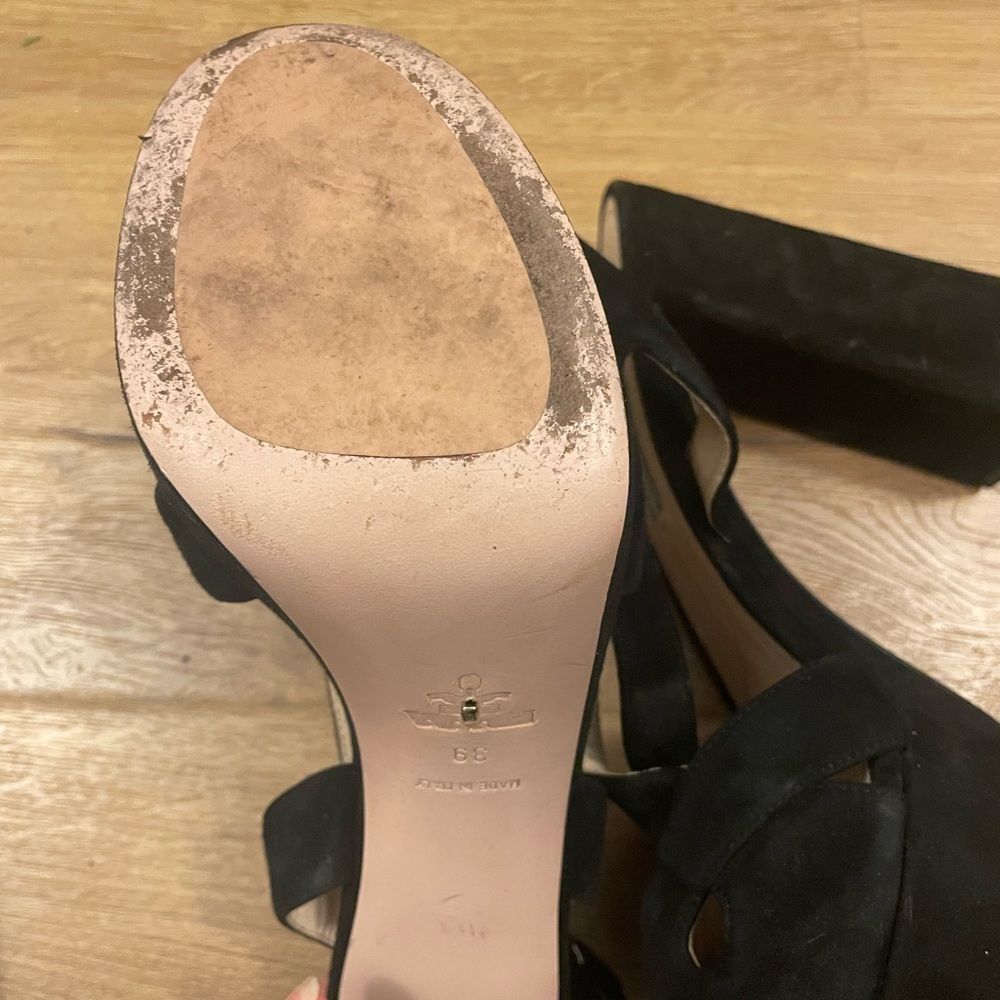 Prada Black Suede Platform Slingback Sandals Block Heels Size 39 - Picture 6 of 12
